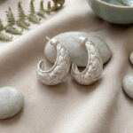 Fern Embossed Crescent Hoop Earrings