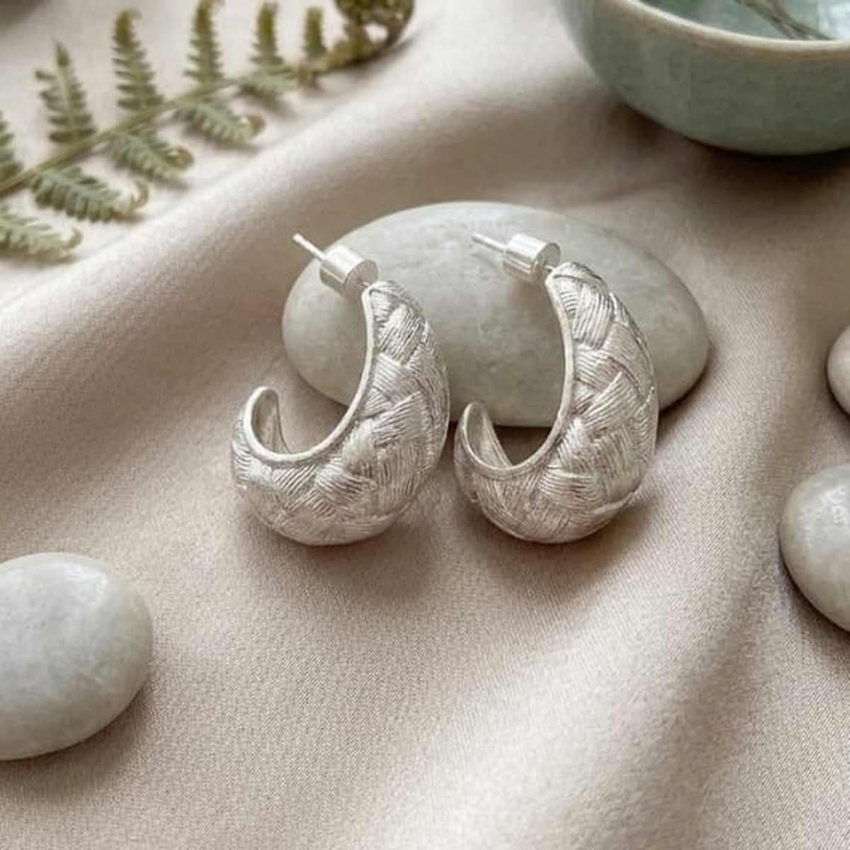 Fern Embossed Crescent Hoop Earrings Fern Embossed Crescent Hoop Earrings