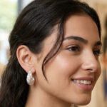 Fern Embossed Crescent Hoop Earrings