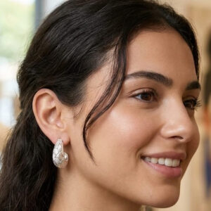 Fern Embossed Crescent Hoop Earrings
