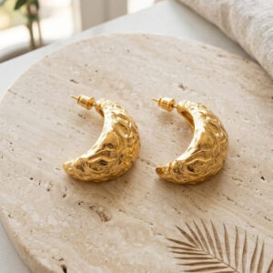 Dune Hammered Crescent Hoop Earrings