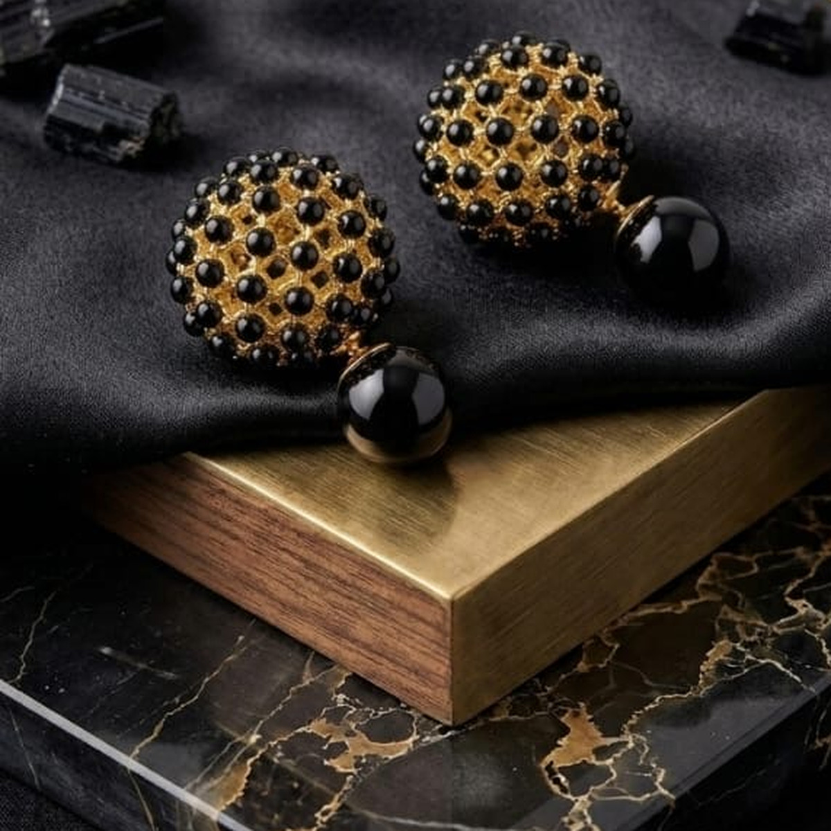 Noir Beaded Drop Stud Earrings Noir Beaded Drop Stud Earrings