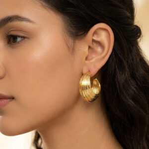 Strata Ribbed Crescent Hoop Earrings