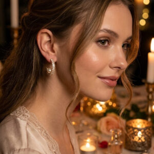 Pearl-Look Orbit Baguette Open Hoop Earrings