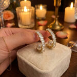 Pearl-Look Orbit Baguette Open Hoop Earrings