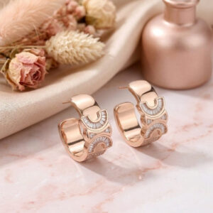 Deco Rose-Tone Crystal-Look Hoop Earrings