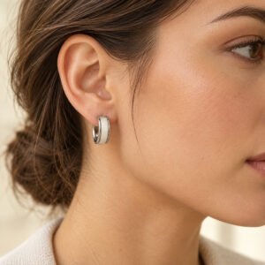 Pure Panel Silver-Tone Huggie Earrings