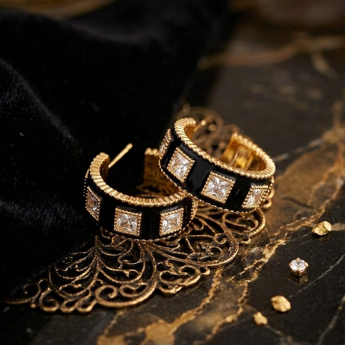 Noir Square Crystal Hoop Earrings Noir Square Crystal Hoop Earrings