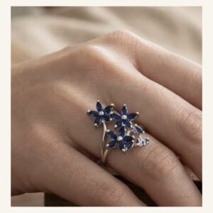 Blue Floral Branch Ring