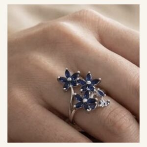 Blue Floral Branch Ring