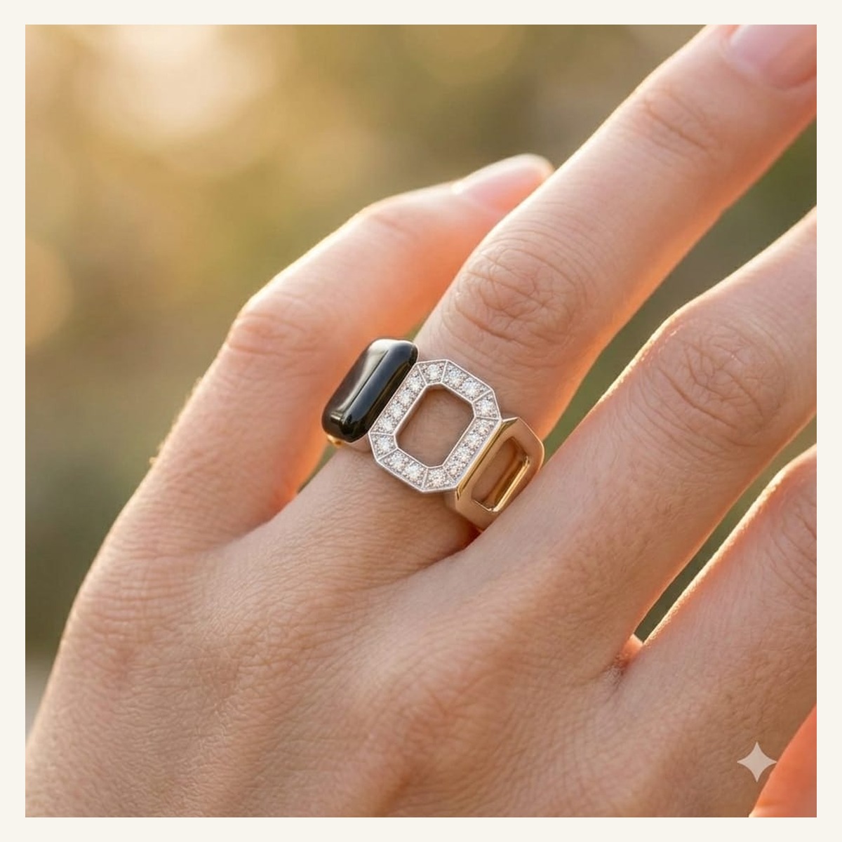 Tricolor Geometric Open Ring Tricolor Geometric Open Ring