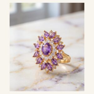 Amethyst-Look Floral Halo Ring
