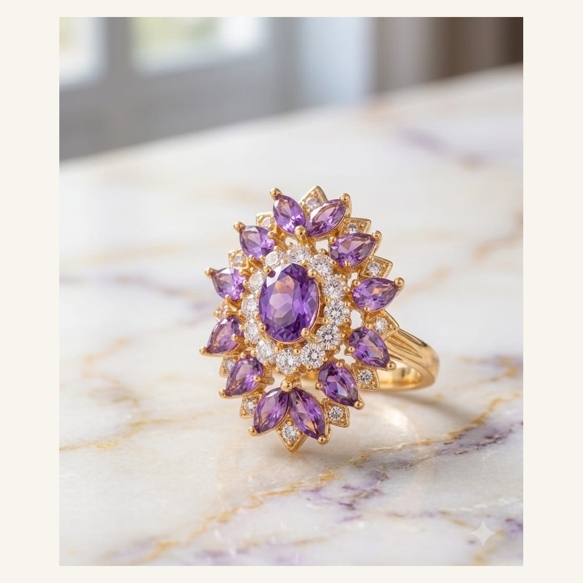 Amethyst-Look Floral Halo Ring Amethyst-Look Floral Halo Ring