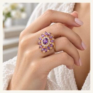Amethyst-Look Floral Halo Ring