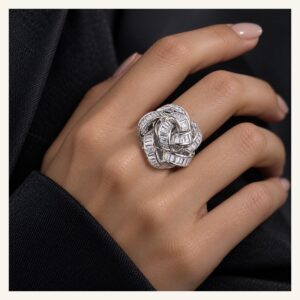Silver Baguette Loop Knot Ring
