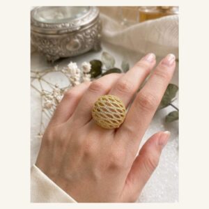Golden Lattice Dome Ring