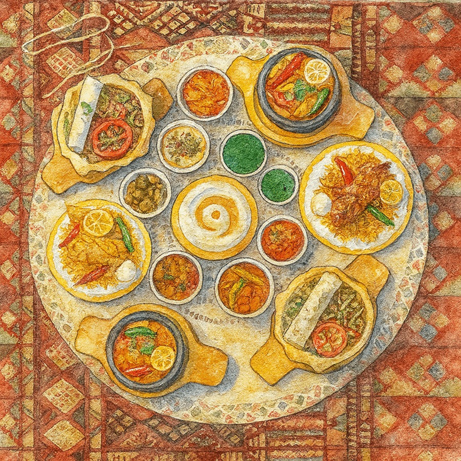 Saudi feast watercolor table